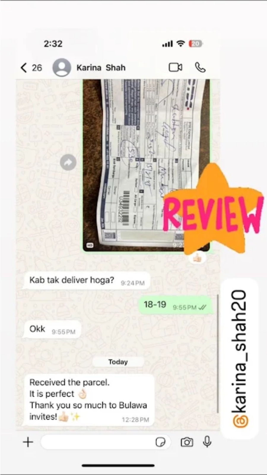 WhatsApp customer review screenshot
