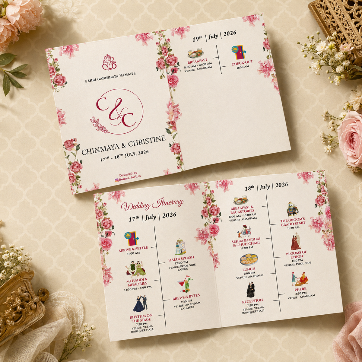 Floral Wedding Keyholder Itinerary 2D