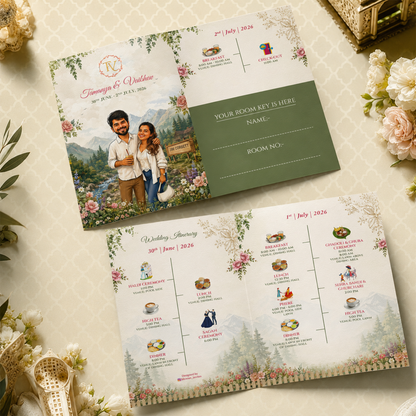 Couple Illustrated Wedding Keyholder Itinerary 2D