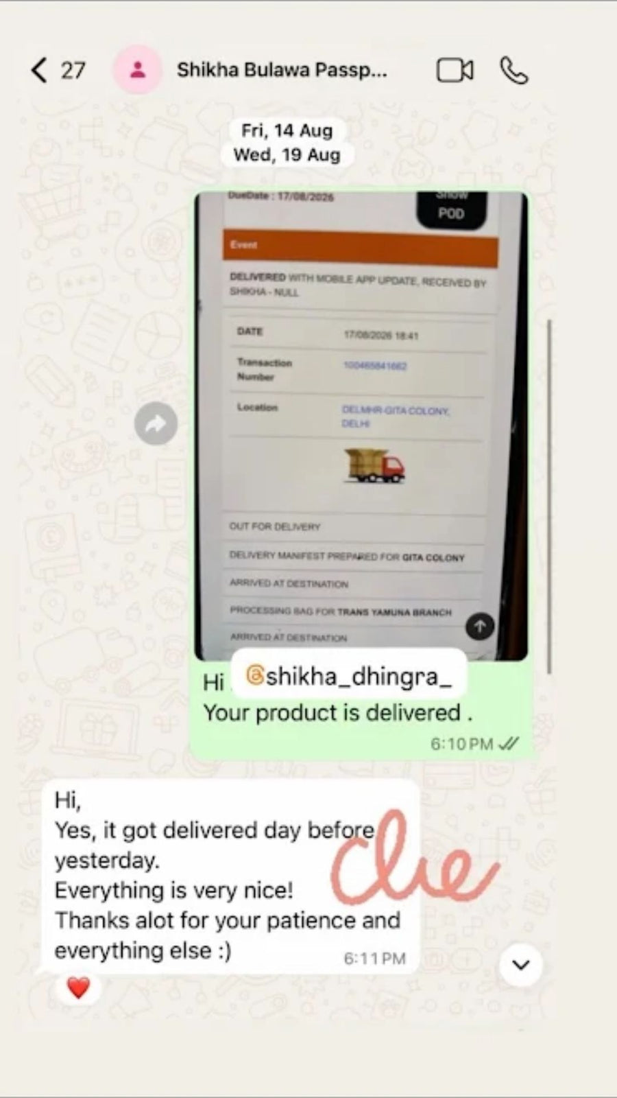 WhatsApp customer review screenshot