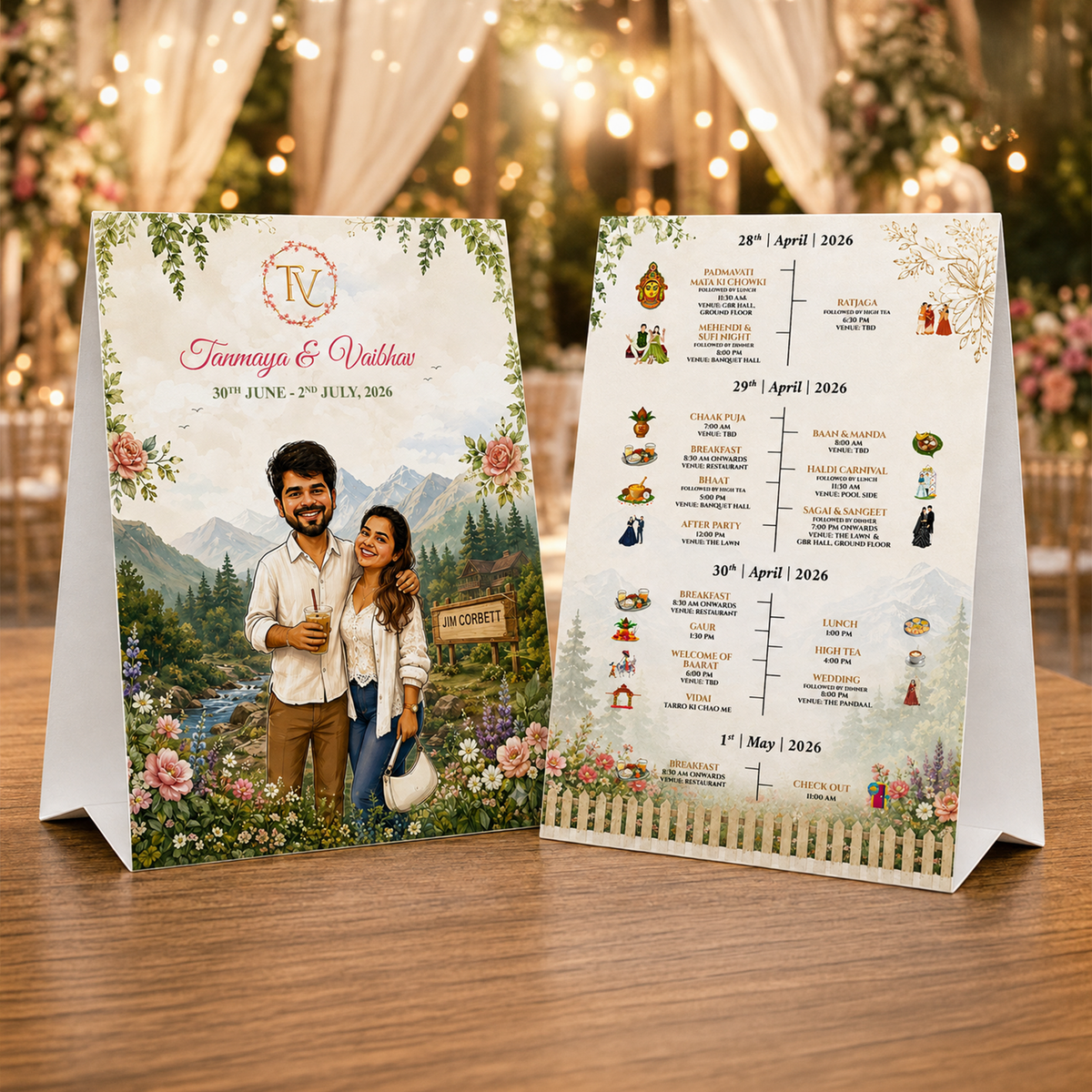 Couple Illustrated Wedding Tent Card