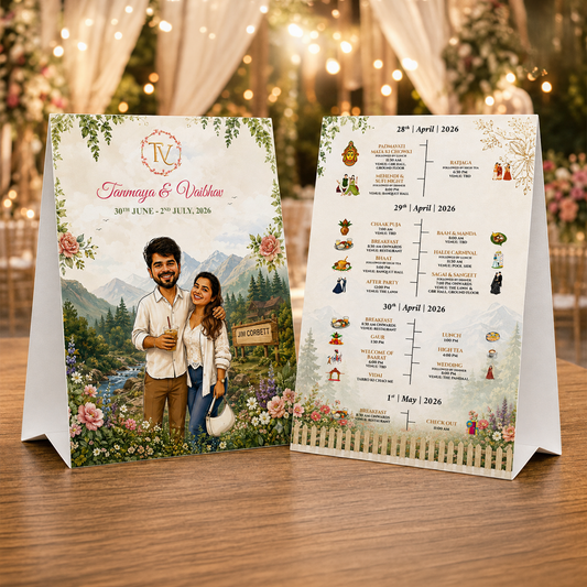 Couple Illustrated Wedding Tent Card