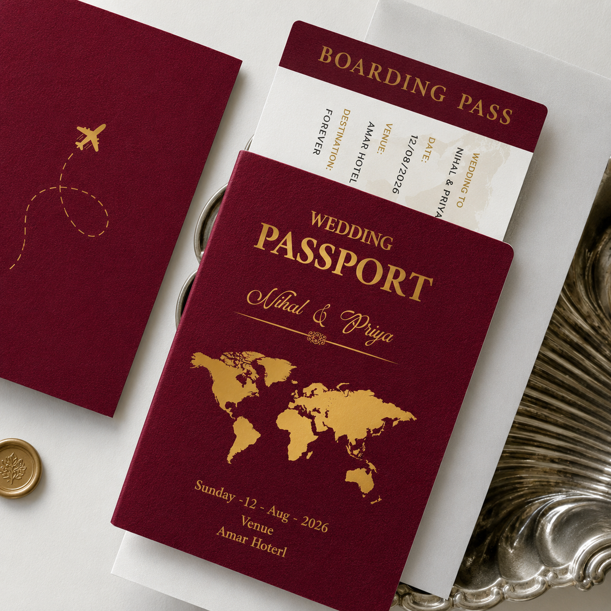 Crimson Voyage Wedding Passport Itinerary