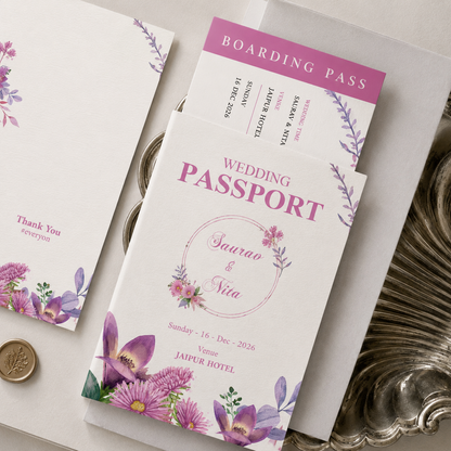 Lavender Bloom Wedding Passport Itinerary