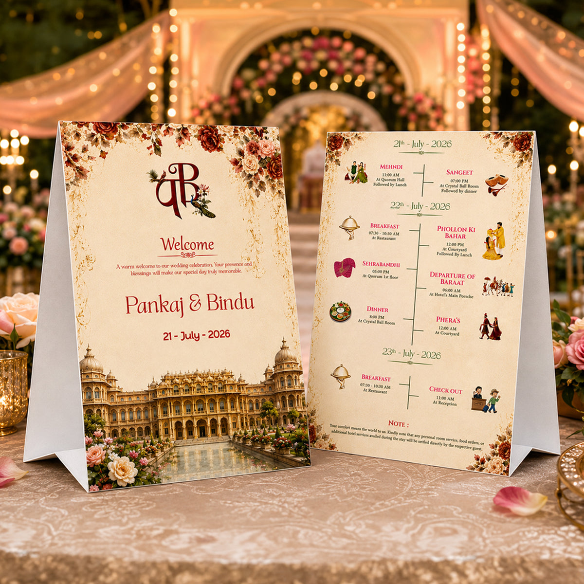 Palace Bloom Itinerary Tent Card